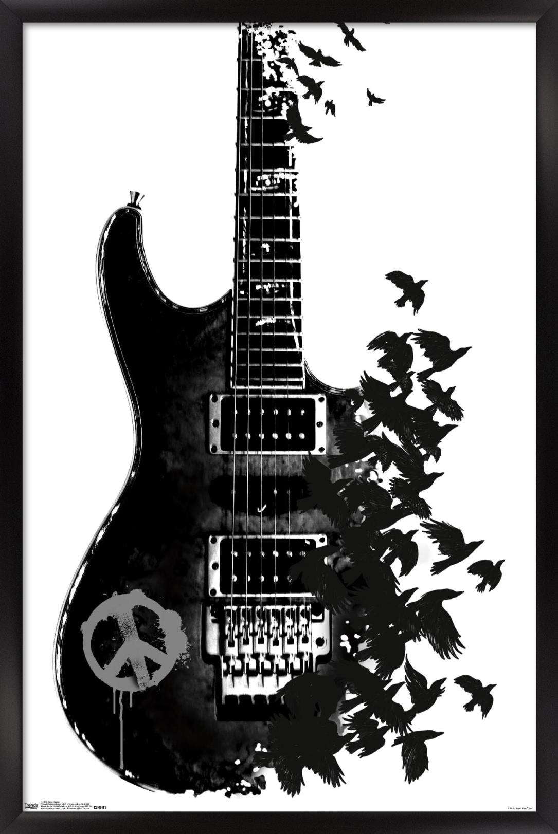 Peace Guitar Made of Crows Wall Poster, 14.725" x 22.375", Framed