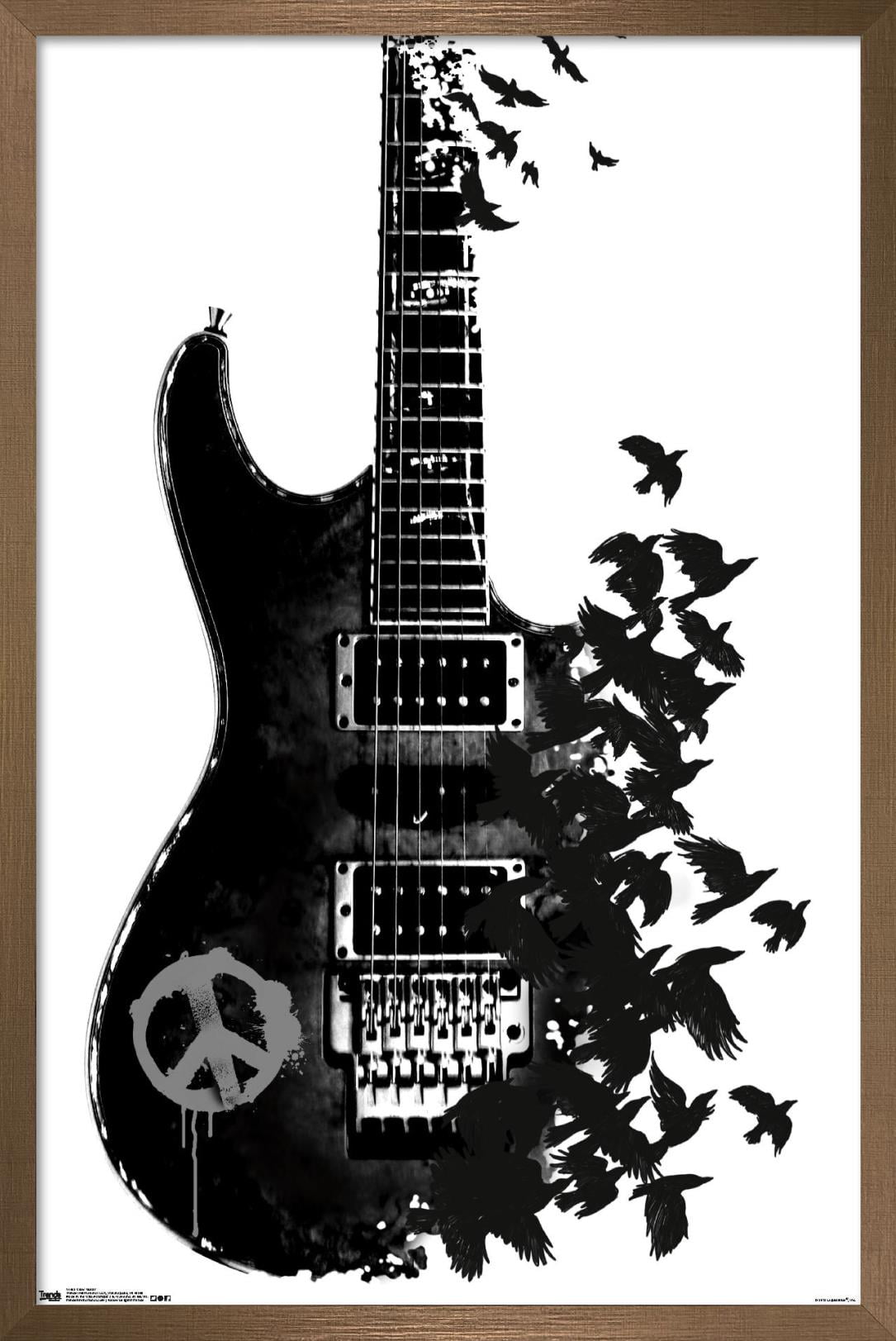 Peace Guitar Made of Crows Wall Poster, 22.375" x 34", Framed