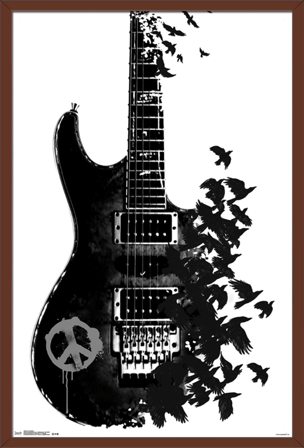 Peace Guitar Made of Crows Wall Poster, 22.375" x 34", Framed
