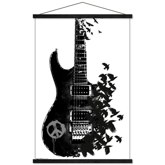 Peace Guitar Made of Crows Wall Poster with Wooden Magnetic Frame, 22.375" x 34"