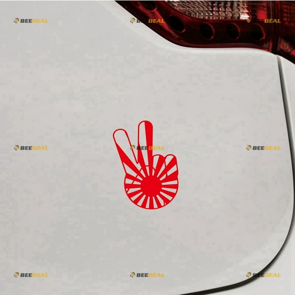 Peace Hand Gesture Sign Japanese Rising Sun Sticker Decal Vinyl JDM - 2 Pack Red 4" - Fit for Honda Toyota Mazda Subaru Nissan Car Truck No Background Die-cut