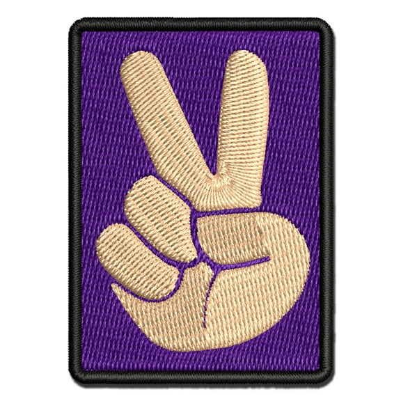 Peace Hand Sign Applique Multi-Color Embroidered Iron-On Patch - 2.0 Inch Mini