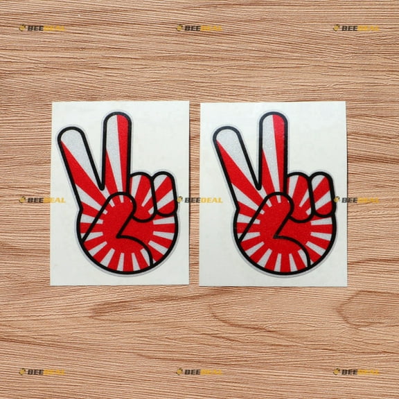 Peace Hand Sign Japanese Rising Flag JDM Decal Vinyl Sticker - 2 Pack Reflective, 3 Inches - for Car Boat Laptop