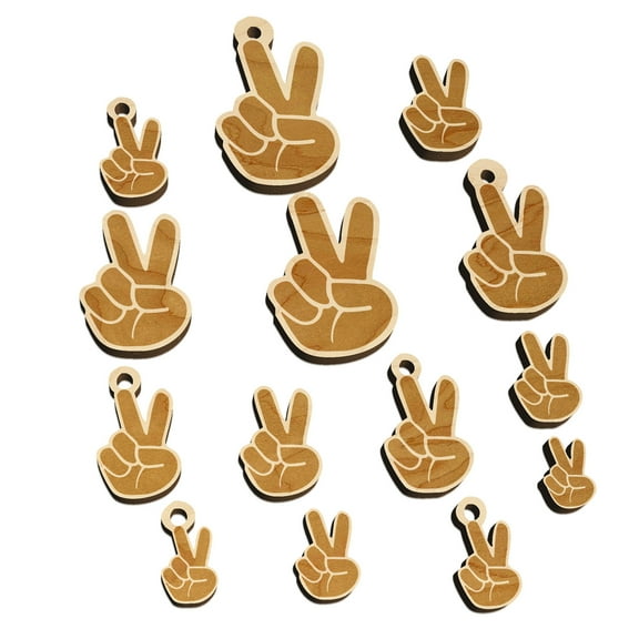 Peace Hand Sign Wood Mini Charms Shapes DIY Craft Jewelry - No Hole - 18mm (17pcs)