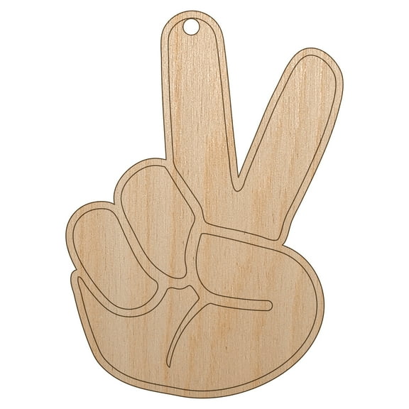 Peace Hand Sign Wood Shape Unfinished Piece Cutout Craft DIY Projects - 4.70 Inch Size - 1/8 Inch Thick