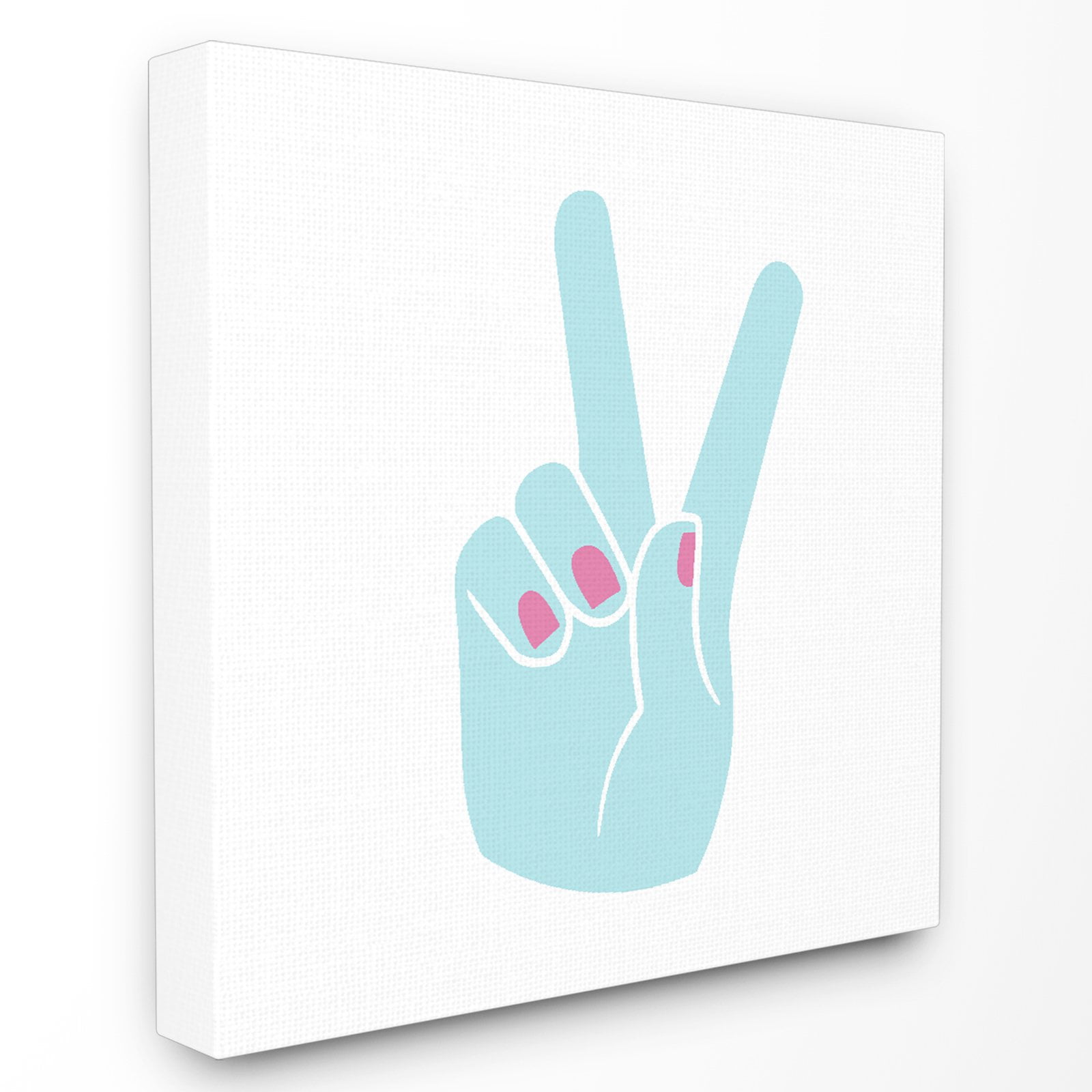 Peace Hand Teal with Pink Nail Polish Art for Kids Gallery-Wrapped Canvas Print Wall Art, 17x17