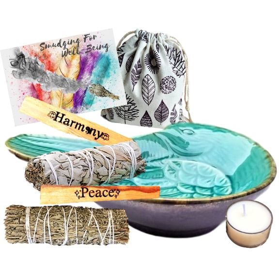 Peace & Harmony Smudge Kit - 8 Pc Ceramic Dove Smudge Bowl Gift Set