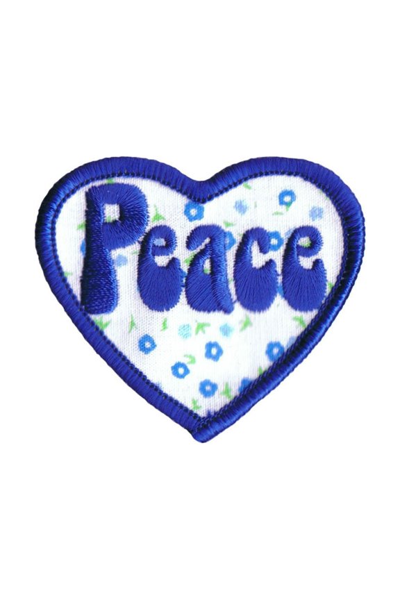Peace Heart Blue Flowers Patch Hippie Love Craft Embroidered Iron On Applique