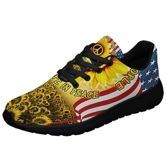 Peace Imagine All The People Living Life In Peace Sunflower Garden Hippie Shoes Sneakers Black Size 4.5