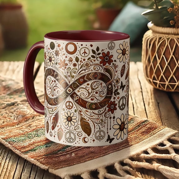 Peace Infinity Mug Spiritual Boho Coffee Cup with Floral Art