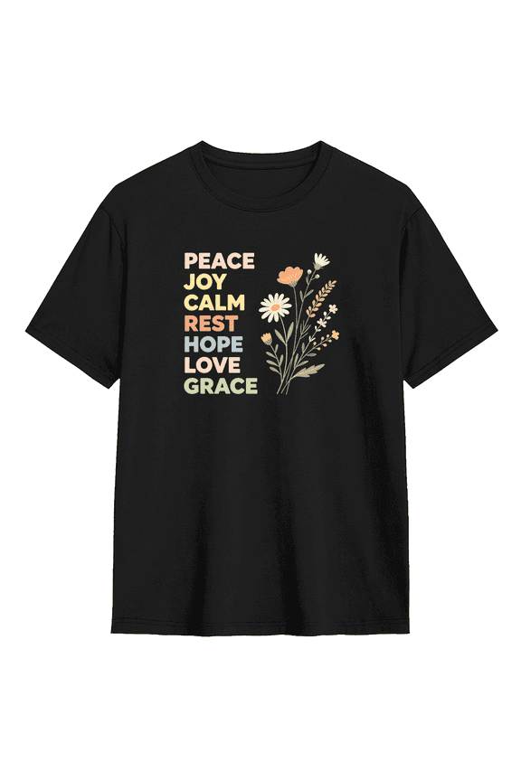 Peace Joy Calm Rest Hope Love Grace Vintage Graphic Tee for Men and Women, Fun Holiday Gift Cotton Short Sleeves T-Shirt