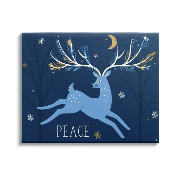 Peace Jumping Deer Snowflakes Holiday Graphic Art Gallery Wrapped Canvas Print Wall Art
