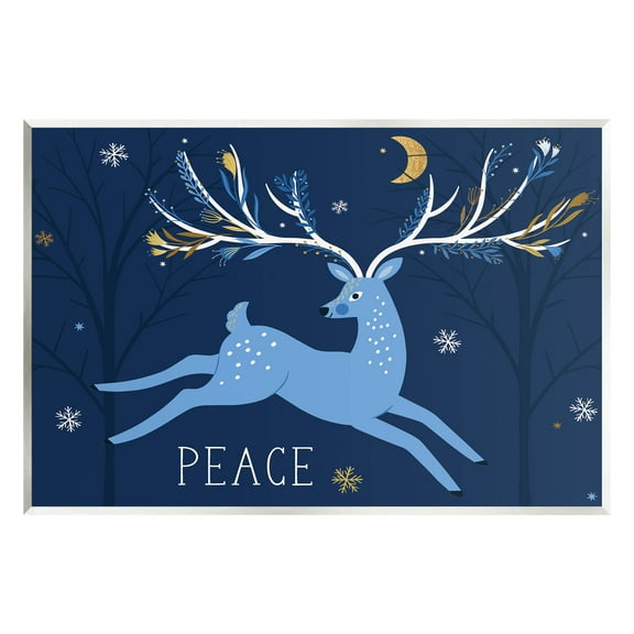 Peace Jumping Deer Snowflakes Holiday Graphic Art Unframed Art Print Wall Art