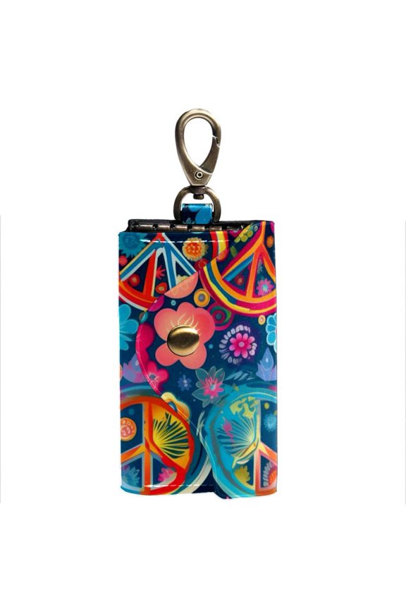 Peace Key Holder Bag Car Key Case with 6 Hooks and Side Pockets - Unisex Printed Key Holder Wallet