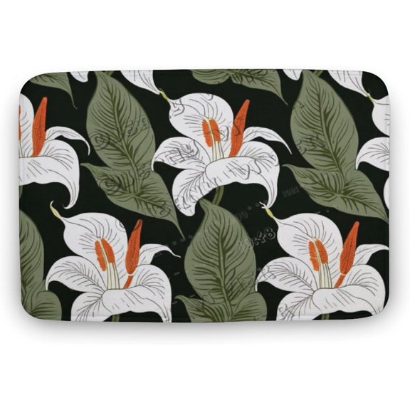 Peace Lily Bath Mat, Leaves Jungle Print, Plush Bathroom Decor Mat with Non Slip Backing,Nature Rustic Bathroom Decor, Tropical Plant Non-Slip Kitchen Door Mat 15.7"x23.6"