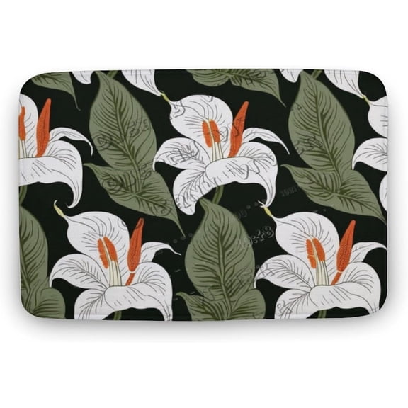 Peace Lily Bath Mat, Leaves Jungle Print, Plush Bathroom Decor Mat with Non Slip Backing,Nature Rustic Bathroom Decor, Tropical Plant Non-Slip Kitchen Door Mat 19.7"x31.5"