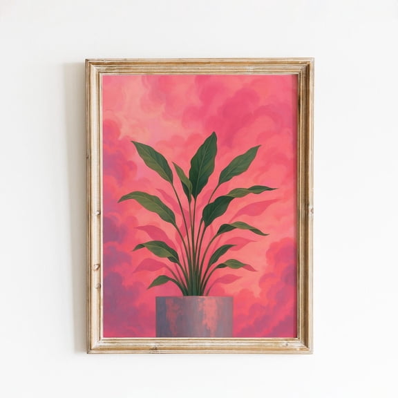 Peace Lily Botanical Poster – Pink Cloud Background Wall Art, Unframed Canvas Size 24x36