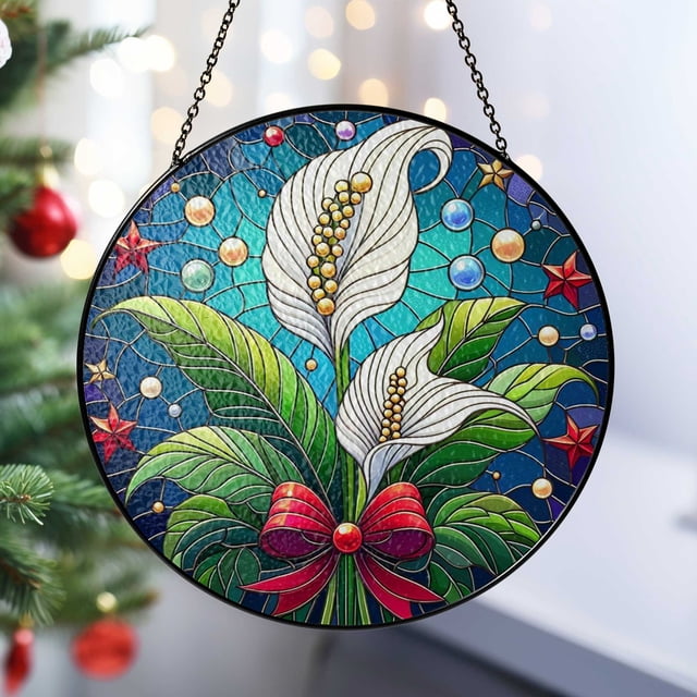 Peace Lily Stained Glass Suncatcher Handcrafted Elegance for Your