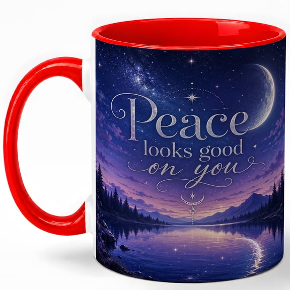 Peace Looks Good 11oz Ceramic Mug, Moon and Star Lake Design