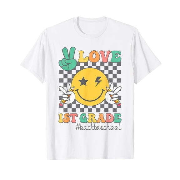 Peace Love 1st Grade Smile Face Back To School First Grade T-Shirt