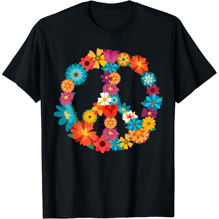 Peace Love Shirt | 60'S 70'S Hippie Costume Colorful Flowers Peace Love Shirt | 60'S 70'S Hippie Costume Colorful Flowers