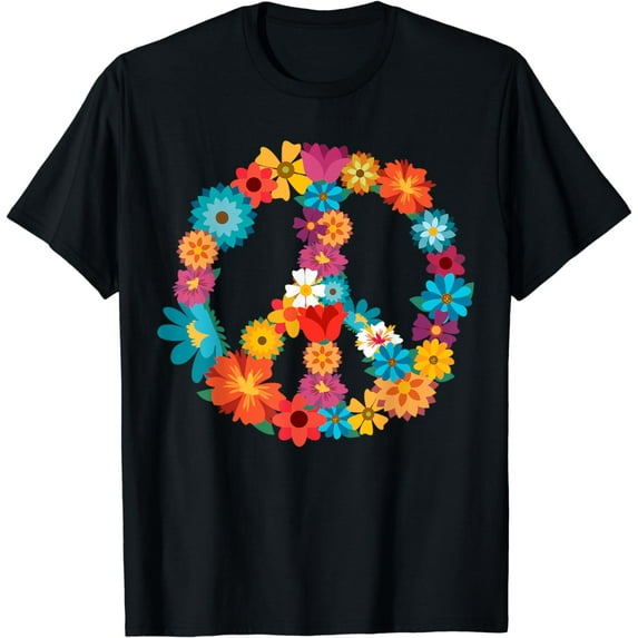 Peace Love | 60's 70's Hippie Costume Colorful Flowers T-Shirt
