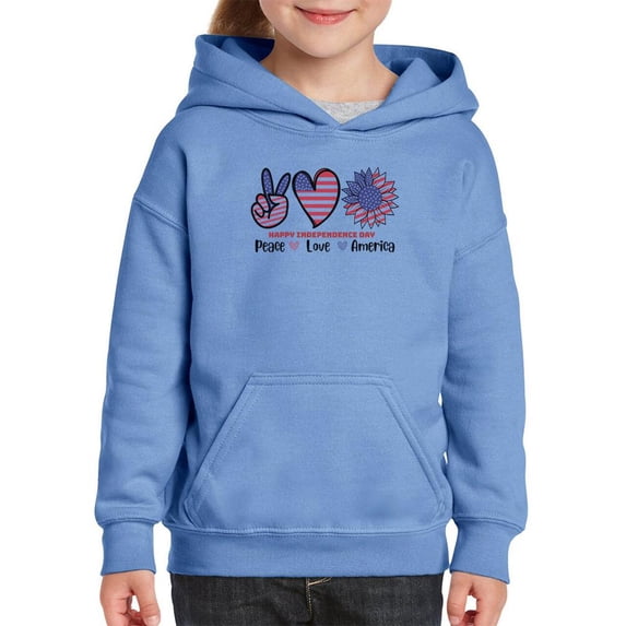 Peace Love America Hoodie Juniors -Image by Shutterstock, Large