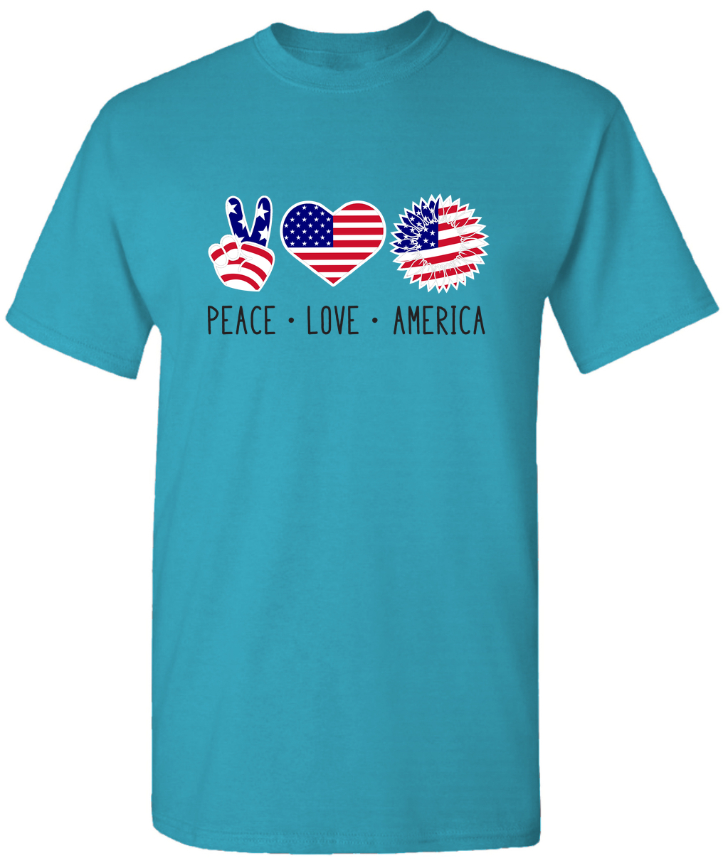 Peace Love America Sunflower Usa Band TShirts Mens Patriotic T Shirts