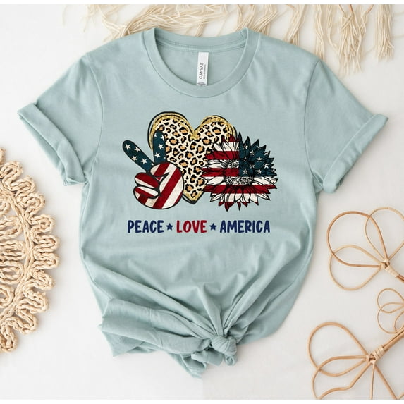 Peace Love America T-shirt 4Th Of July Shirt Equality Gift Independence Tee Memorial Day Top Human Rights Freedom Mom Cute Women's American