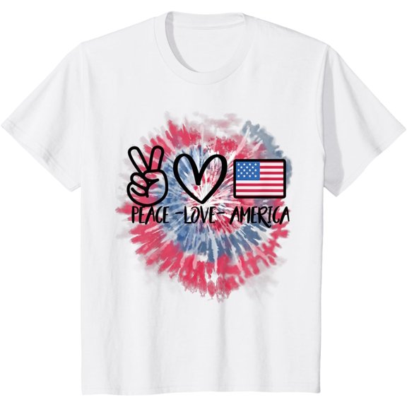 Peace Love America Tie Dye 4th of July Patriotic for Girls T-ShirtMen and women, White T-shirt, size: Extra large