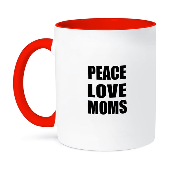 3dRose, Peace Love and Moms - Things that make me happy - Mothers day gift, 11oz Two-Tone Red Mug
