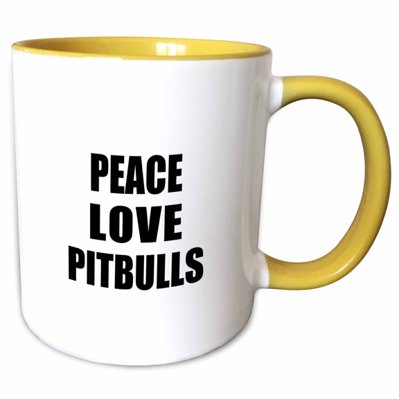 3drose, Peace Love and Pitbulls. Things That Make Me Happy. Pitbull Lover Gift, 15oz Two-tone Yellow Mug