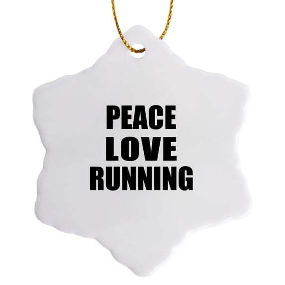 3drose, Peace Love and Running - Things That Make Me Happy - Run - Runner Gift, 3 inch Snowflake Porcelain Ornament