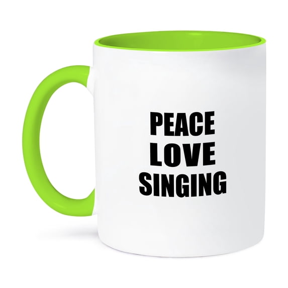 3dRose, Peace Love and Singing. Things that make me happy - Sing - Singer gift, 11oz Two-Tone Green Mug