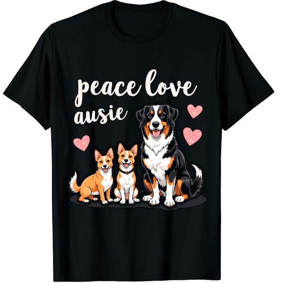 Peace Love Aussie Funny Aussie Mom Dog Mom Graphic Crew Neck Short Sleeve T-Shirts (Men's, Women's)