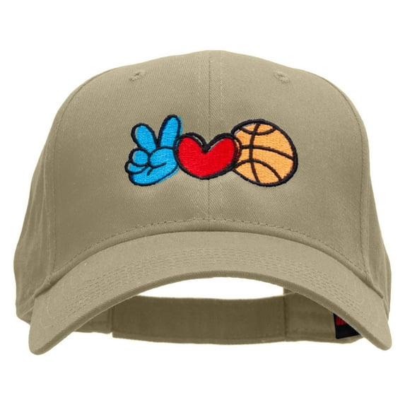 Peace Love Backetball Embroidered Low Profile Cap - Khaki OSFM