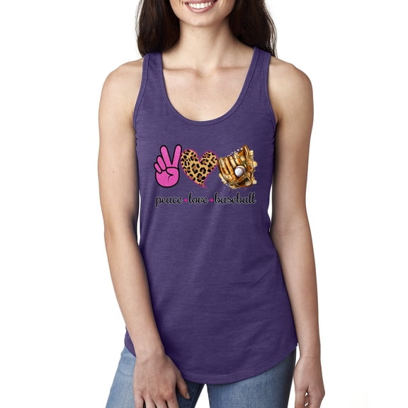 Peace Love Baseball Sports Ladies Racerback Tank Top, Purple Rush, X-Large