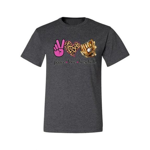 Peace Love Baseball Sports Men's Graphic T-Shirt, Heather Black, 3X-Large