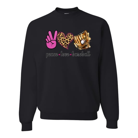 Peace Love Baseball Sports Unisex Crewneck Graphic Sweatshirt, Black, 4X-Large