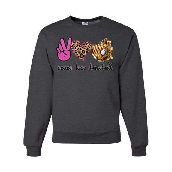 Peace Love Baseball Sports Unisex Crewneck Graphic Sweatshirt, Heather Black, 3X-Large