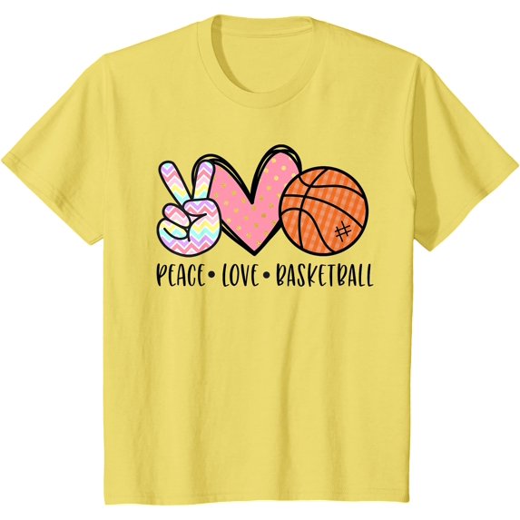 Peace Love Basketball Heart Softstyle T-Shirt for Men Women Kids,Cornsilk Color,Size 3XL
