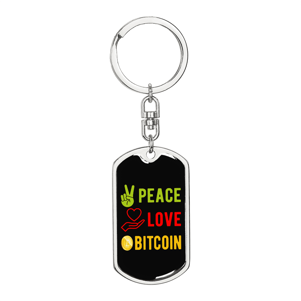 Peace Love Bitcoin Crypto Stainless Steel or 18k Gold Premium Swivel Dog  Tag Keychain - Walmart.com