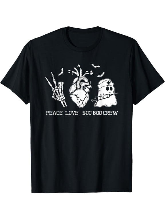 Peace Love Boo Boo Crew Lazy Halloween Costume Nurse Ghost T-Shirt