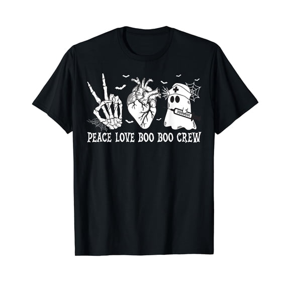 Peace Love Boo Boo Crew Lazy Halloween Costume Nurse Ghost T-Shirt