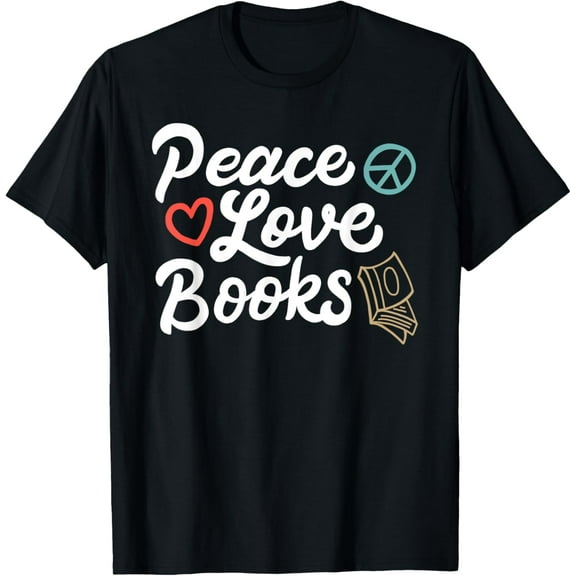 Peace Love Books Geeky & Cute Reading T-ShirtBrand clothing, men and women can wear, black, white, gifts.