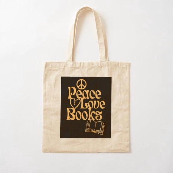 Peace Love Books Simple Modern Design Canvas Tote Bags, Reusable Shopping Bag