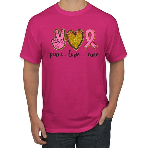 Peace Love Breast Cancer Awareness Breast Cancer Awareness Men's Graphic T-Shirt, Fuschia, 3X-Large