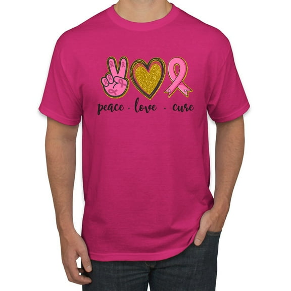 Peace Love Breast Cancer Awareness Breast Cancer Awareness Men's Graphic T-Shirt, Fuschia, Medium