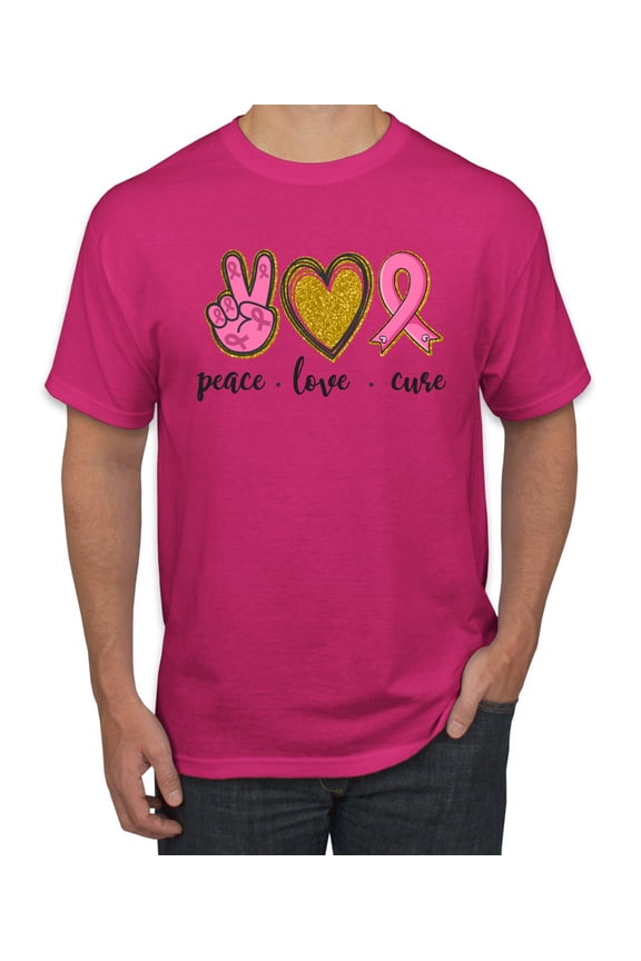 Peace Love Breast Cancer Awareness Breast Cancer Awareness Men's Graphic T-Shirt, Fuschia, XX-Large
