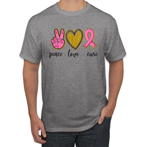 Peace Love Breast Cancer Awareness Breast Cancer Awareness Men's Graphic T-Shirt, Heather Grey, X-Large